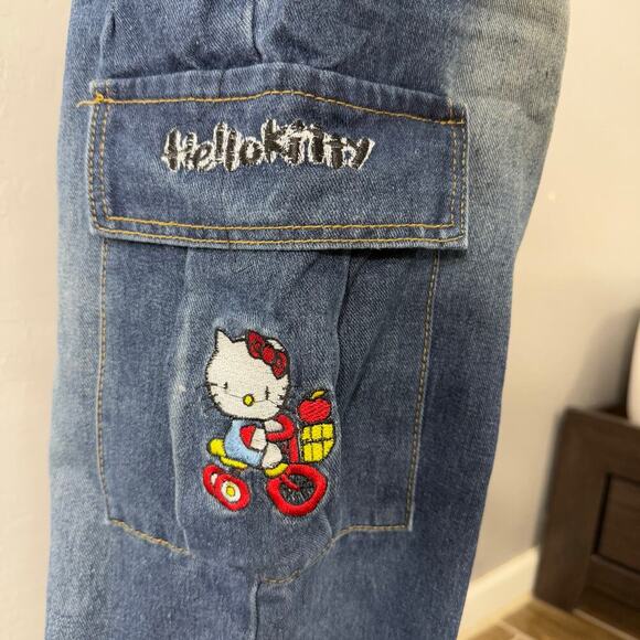 High Street Hello Kitty Bow Cargo Fashion High Waist Jeans Pleated Pants, XL - Picture 7 of 8